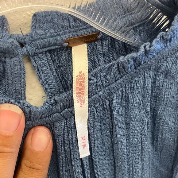 Free people Kelsey Peasant Blouse Blue Metal Bell sleeves Cottagecore Fairycore - Picture 9 of 12